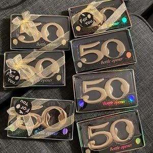 Lot of 50th birthday decorations. 50th birthday koozies and other decorations.